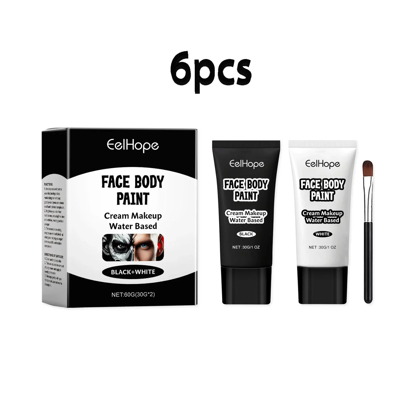 Eelhope White & Black Face Body Paint – Halloween Cosplay Kit