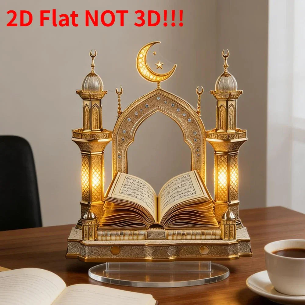 1pc 2D Quran Acrylic Desktop Decor - Ramadan Moon Star Design, Eid Al-Fitr Home Ornament, Muslim Festival Decoration Gift Peaceful Pleasures Health and Wellness