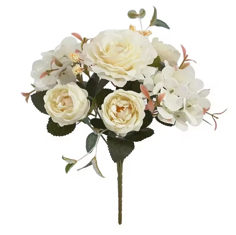 Retro Hydrangea Core Fake Peony Bouquet Simulation Wholesale Wedding Staircase Decorative Artificial Flowers Silk Flowers Peaceful Pleasures Health and Wellness White