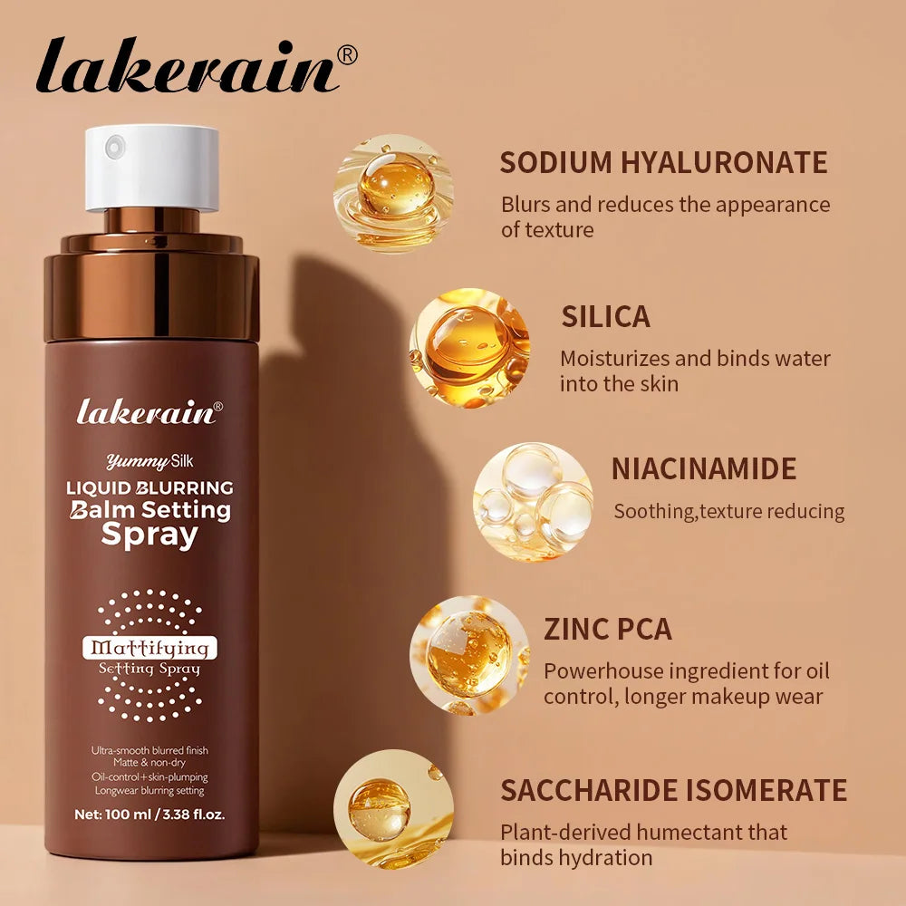 Lakerain Liquid Blurring Balm Setting Spray Long Lasting Moisturizing Repairing Oil Control Matte Blurred Finish Setting Spray Peaceful Pleasures Health and Wellness