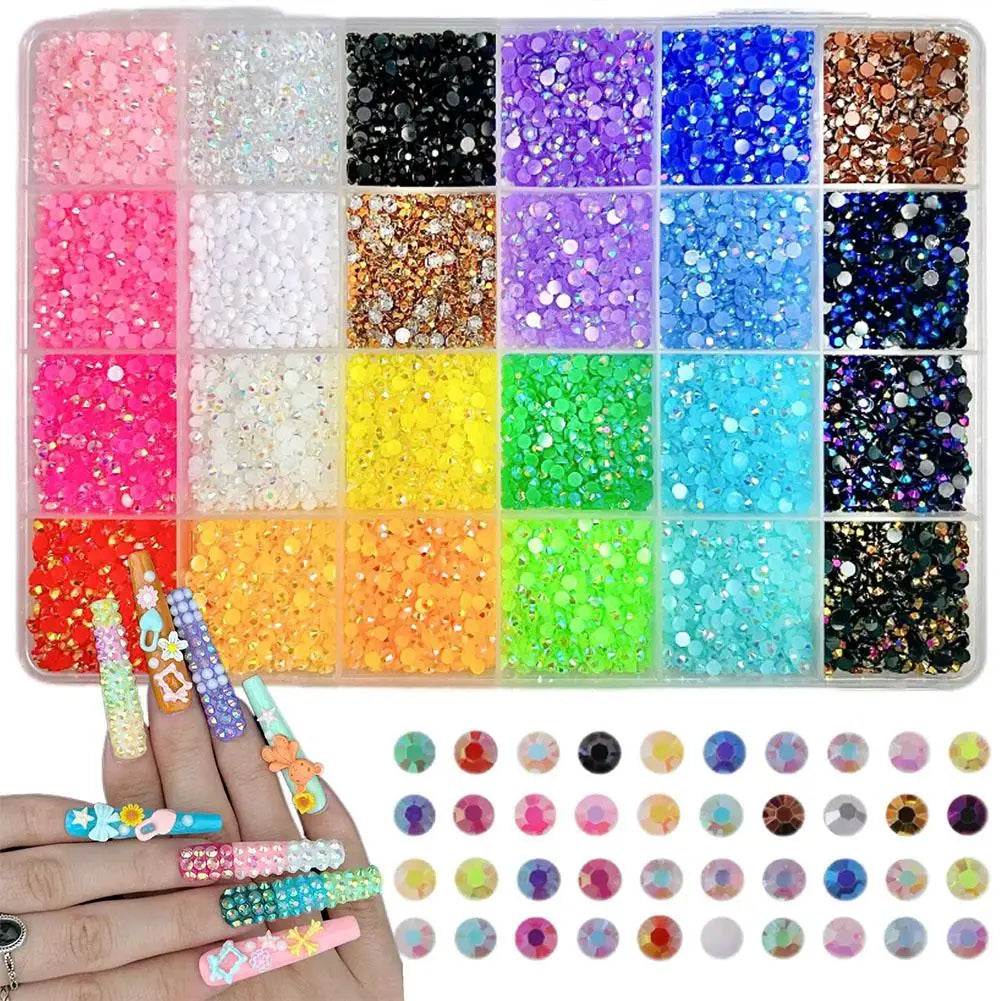 3D Nail Rhinestones Kit – 24-Grid Charms & Bedazzling Set
