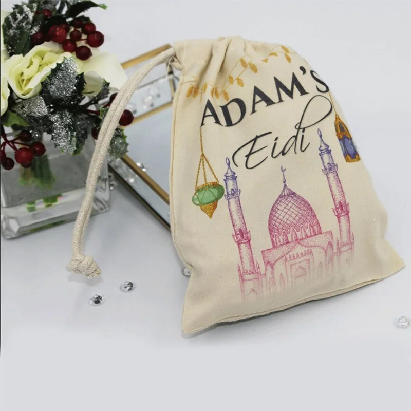 5-Pack Personalised Eid Mubarak Gift Bags | Custom Name Eidi Personalised Gift Bags Peaceful Pleasures Health and Wellness