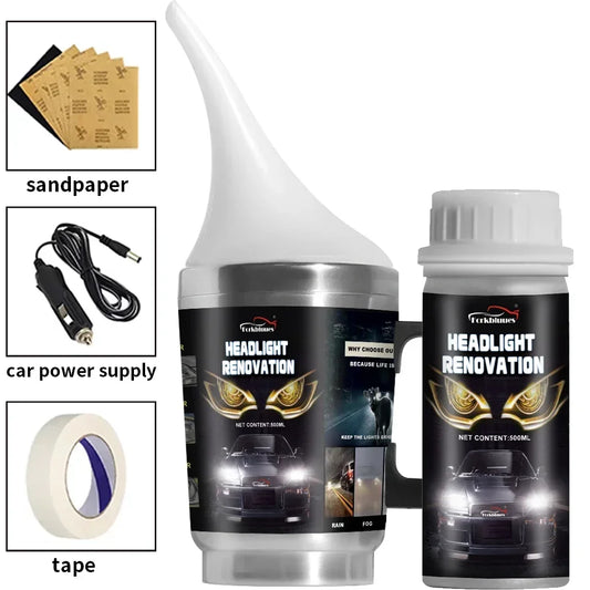 Car Headlights Renovation Polishing Kit Headlight Restoration MotorcycleAutomotive Care Tool 800ML Liquid Polymer Evaporator Peaceful Pleasures Health and Wellness 100ML with tool