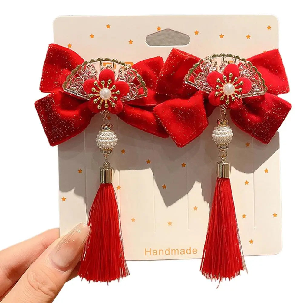 Festival Charming Hair Clips New Year Children Girls Chinese Style Red Ribbon Bow Hair Pin Festival Jewelry Hair Accessories Peaceful Pleasures Health and Wellness style1