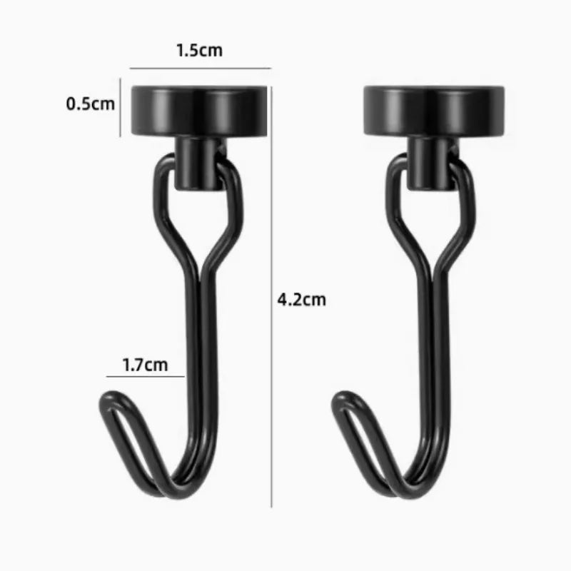 Neodymium Magnetic Hooks 5KG - 360° Rotating No Drill Hangers for Fridge/Doors, 4PCs Heavy Duty Kitchen Organizer (Black/White) Peaceful Pleasures Health and Wellness 2pcsblack