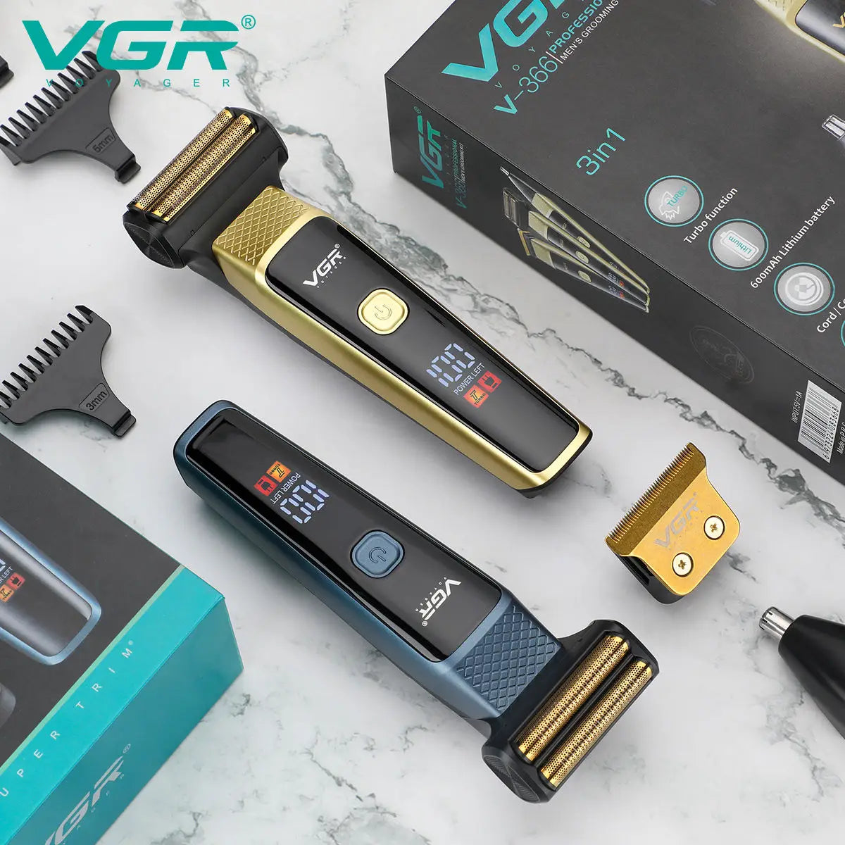VGR 366 Cross-border New Retro Electric Clipper 3-in-1 Set Nose Hair Replacement Digital Display Shaver Peaceful Pleasures Health and Wellness