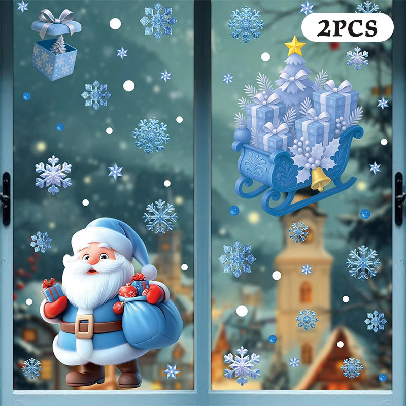 Blue Christmas Window Clings – Santa, Snowflakes & Reindeer Set