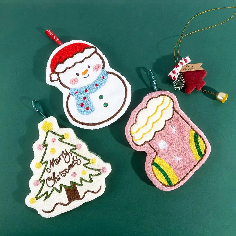 Household Coral Fleece Hand Towel Snowman Christmas Tree Socks Design Hand-wiping Hunging Kitchen Bathroom Quick-drying Towels Peaceful Pleasures Health and Wellness