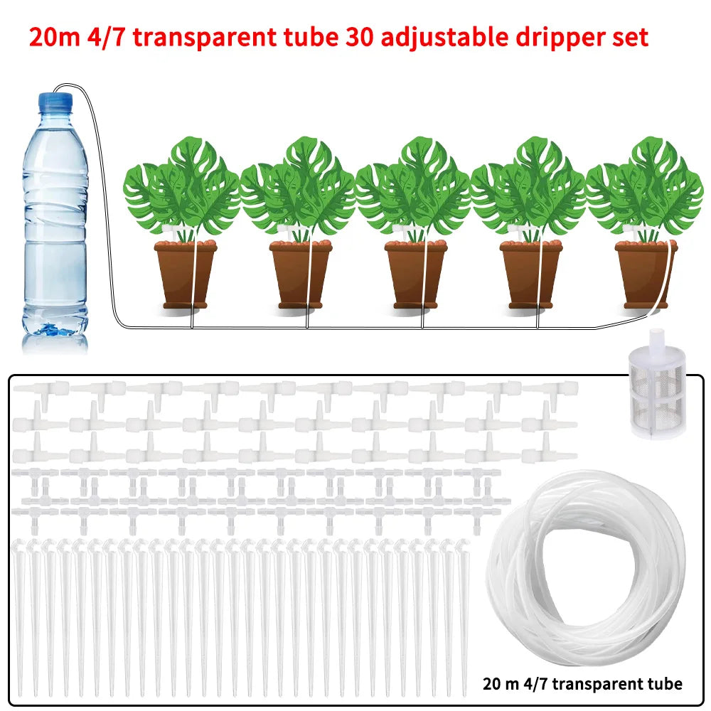 4/7mmHose Watering Saving Micro Dripper Greenhouse Garden Drip Irrigation Kit with Regulating valve Potted Plant Watering Device Peaceful Pleasures Health and Wellness 20 m 30 regulator