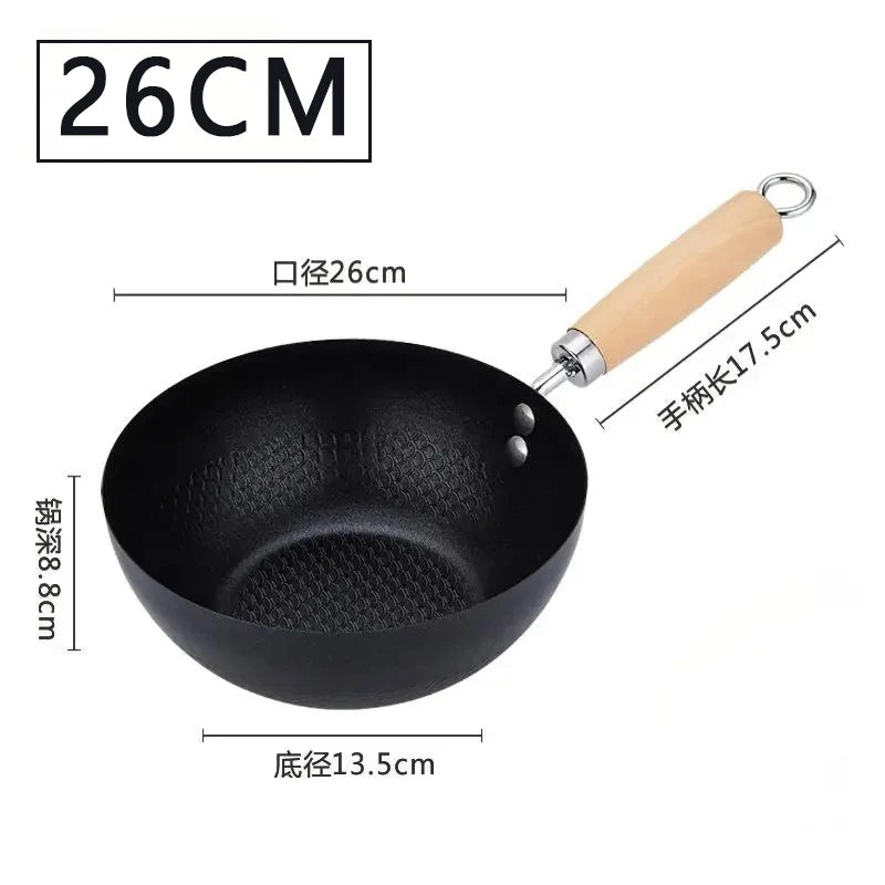 26cm Traditional Cast Iron Flat-Bottom Wok & Fry Pan – Gas & Induction Compatible, No Lid