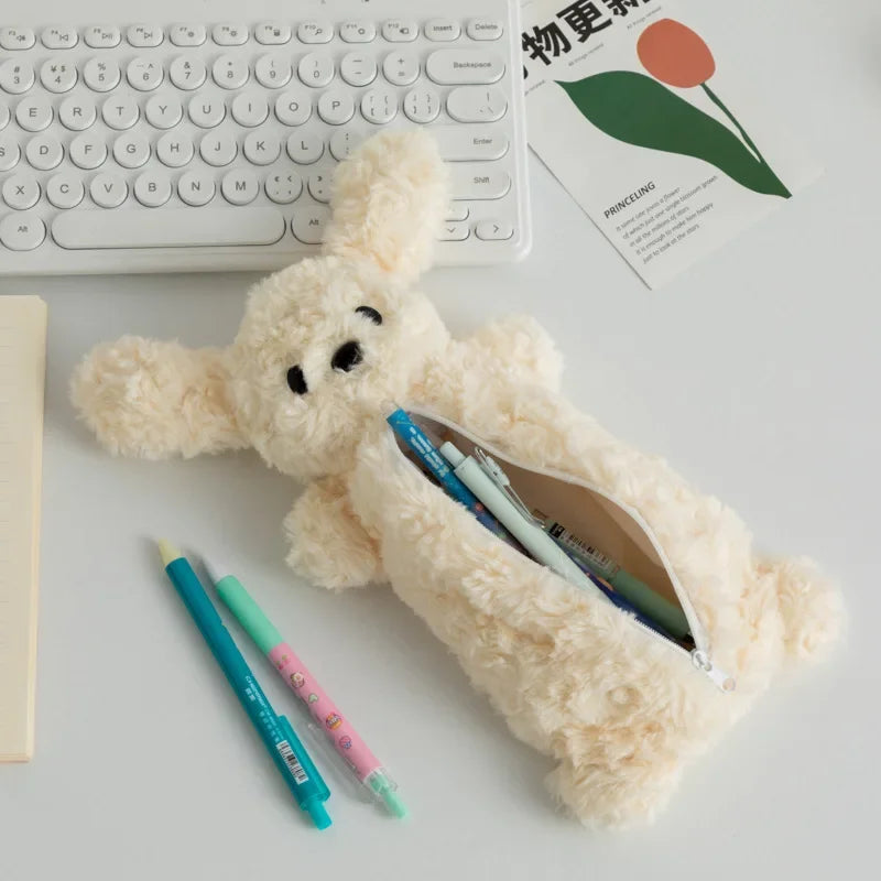 Korea Style Puppy Pencil Case Soft Plush School Stationary Cute Pencil Bag Big Capacity Pen Bag For Student Stationary Peaceful Pleasures Health and Wellness