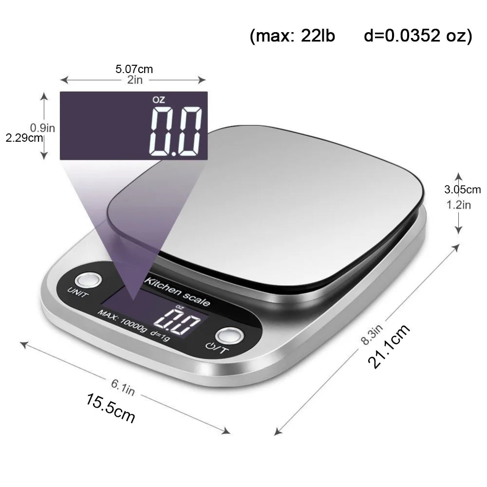 Household Kitchen Scale Electronic Food Scale Baking Scale Measuring Tool Stainless Steel Platform With Lcd Display 5kg/ 10kg Peaceful Pleasures Health and Wellness