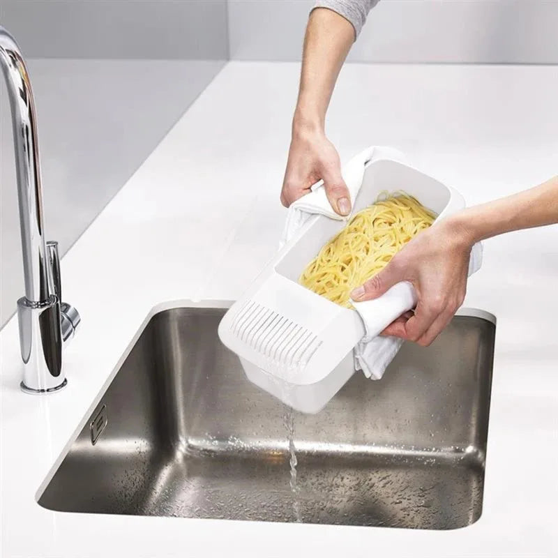 Microwave Noodles Pasta Cooker with Strainer Eco-Friendly Plastic Spaghetti Vegetable Steamer Dishwasher Kitchen Accessories Peaceful Pleasures Health and Wellness