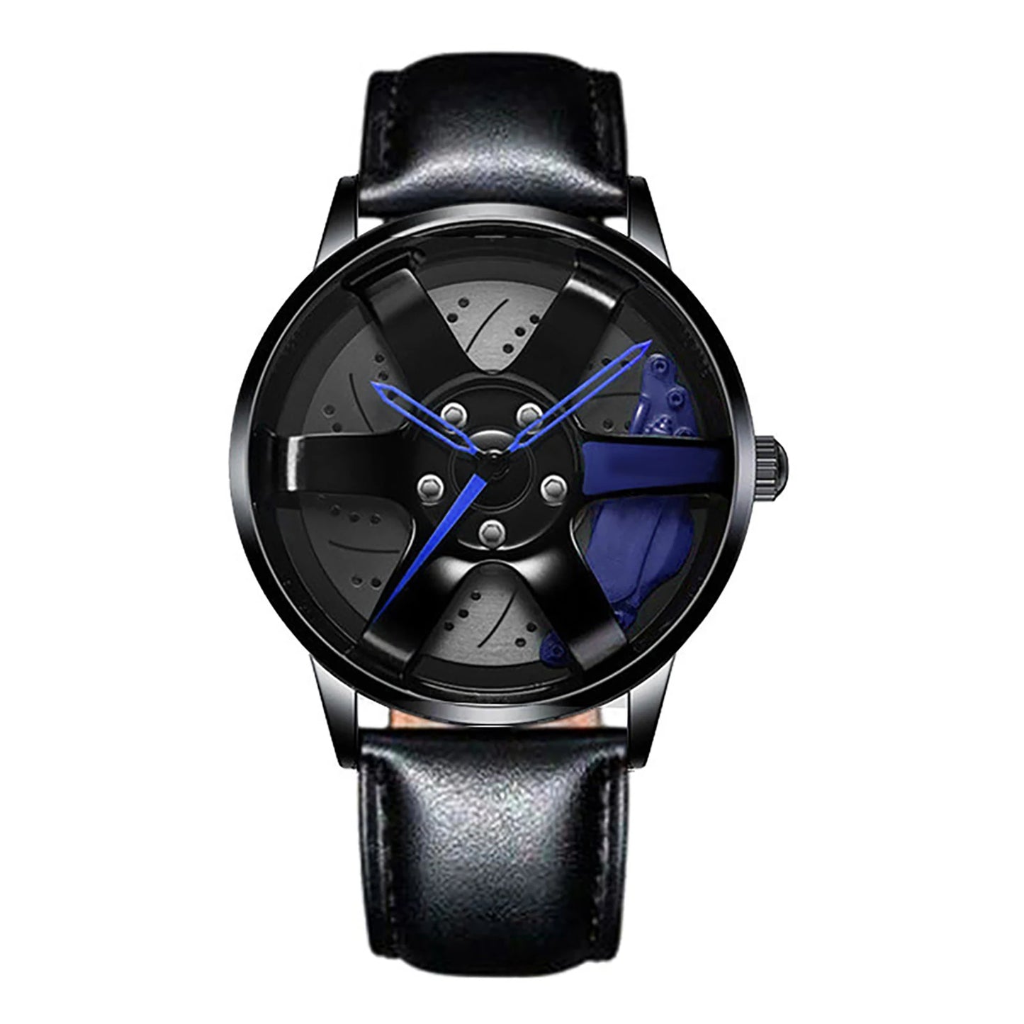 Business Luxury Quartz Watch Car Sport Rim Automatic Movement Round Dial Clock Watches Machinery Men Sport Watch Peaceful Pleasures Health and Wellness A Blue Belt