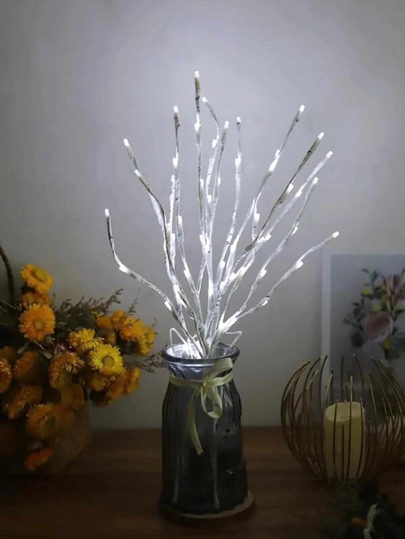1 PC White Birch Branch Lights Battery Operated 20 LED Fairy Lights Willow Branches for Home Bedroom Inside Outdoor Decoration Peaceful Pleasures Health and Wellness