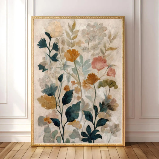 Vintage Floral Canvas Wall Art | Bohemian Earth-Tone Print Canvas Wall Art Print Peaceful Pleasures Health and Wellness