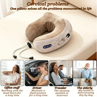 Electric Neck Massager, U-Shaped Massage Pillow, Neck Massager with Durable Memory Foam, Heated Massage Pillow, Deep Tissue Kneading Relaxation Type, Suitable for Airplane, Car Travel, Office, Home Use, Great Gift for Father' Peaceful Pleasures Health and Wellness
