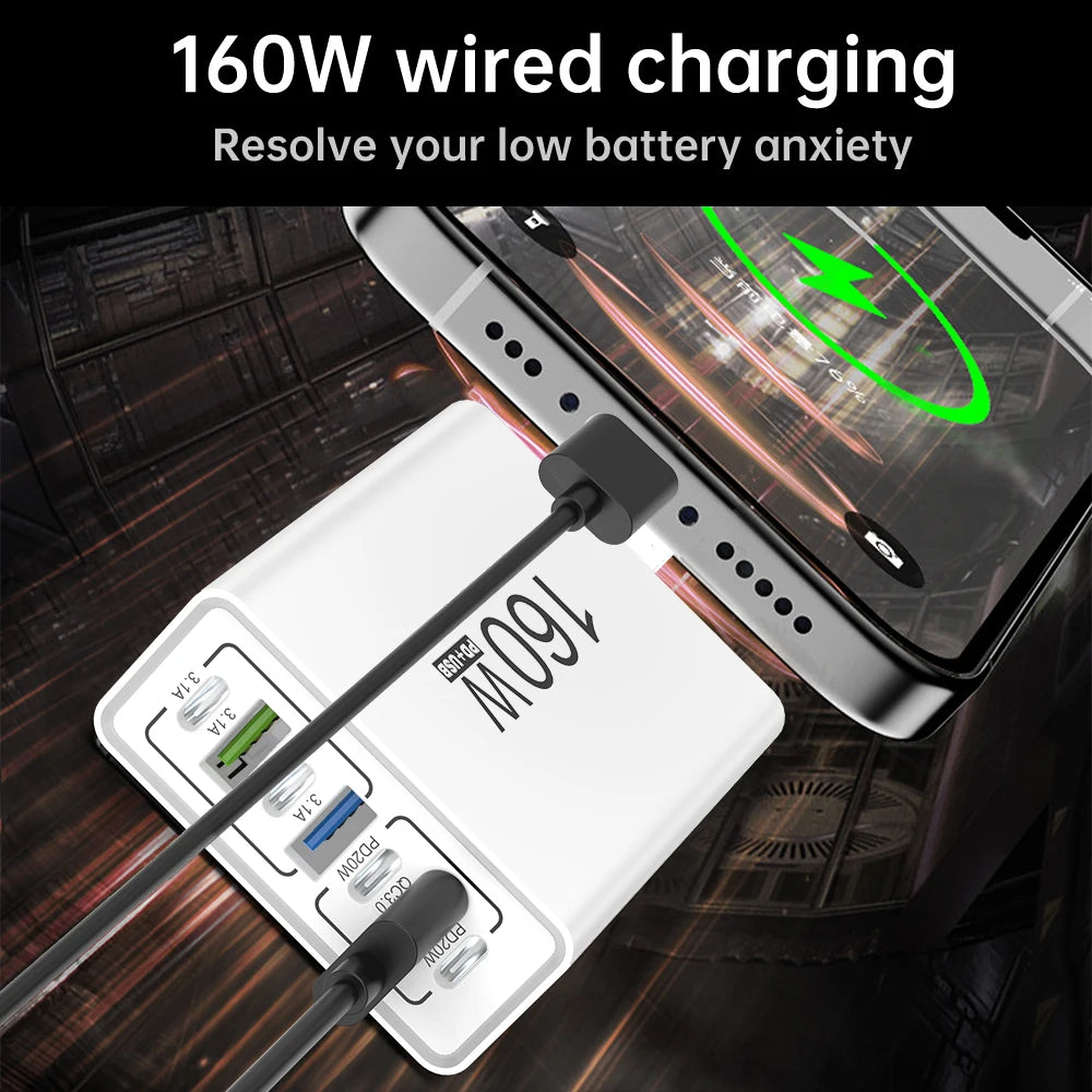 160W 7-Port USB Wall Charger PD QC3.0 Fast Charging EU US Peaceful Pleasures Health and Wellness