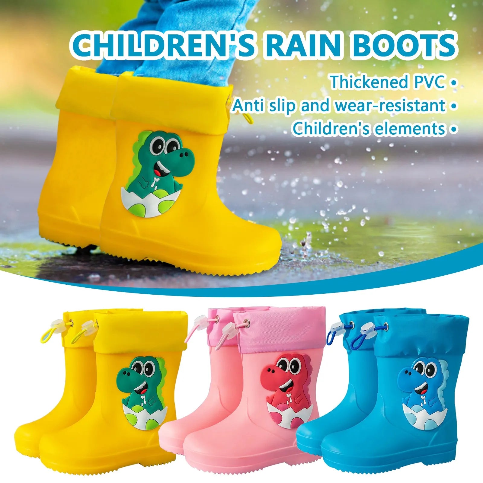 Kids Girl Boy Rain Boots Waterproof Toddler Rainboots Children's Shoes Rubber Boots Kids Baby Cartoon Dinosaur Water Shoes Boots Peaceful Pleasures Health and Wellness