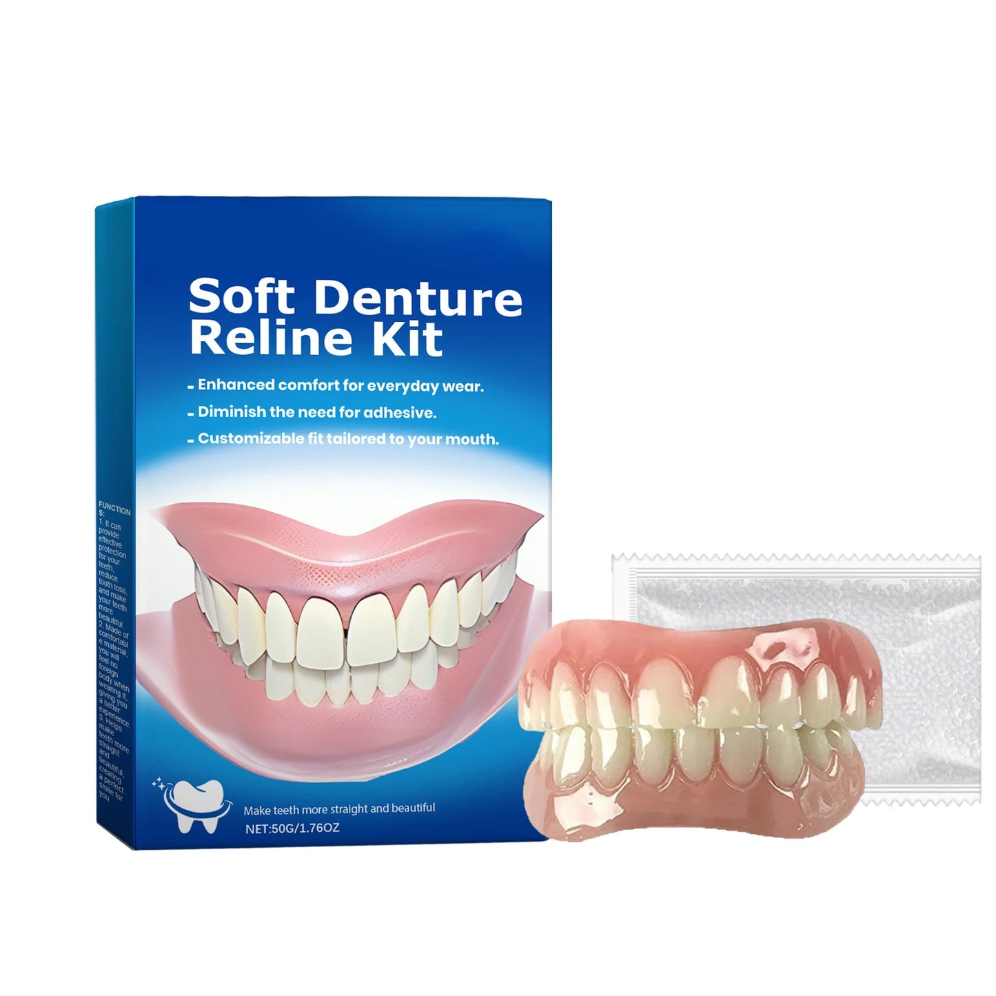 Denture Reline Kit Silicone Liners Soft Denture Braces Silicone Whitening Teeth Cover Teeth Bracesc Comfortable Teeth Peaceful Pleasures Health and Wellness 50g boxed
