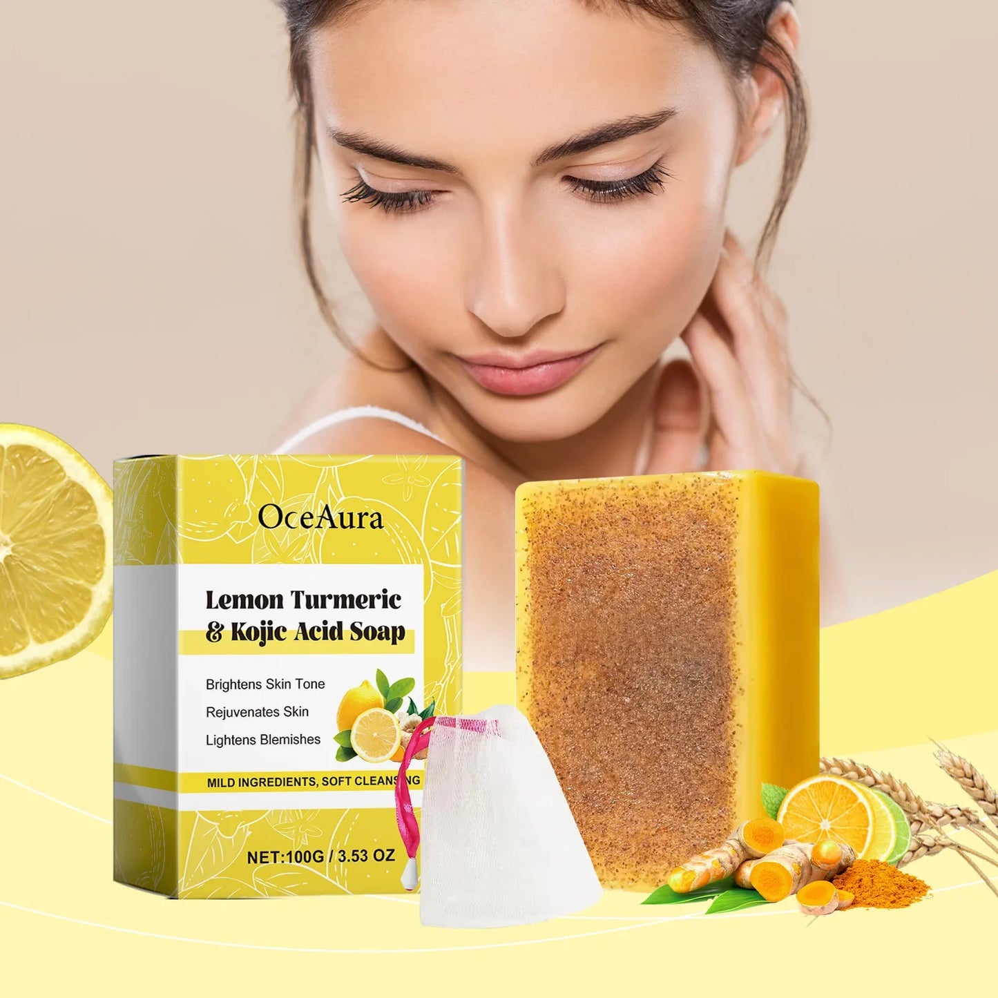 Lemon Turmeric Kojic Acid Brightening Soap – OceAura 100g