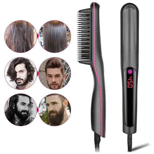 Professional Hair Straightener Brush Anti-Scald Feature Fast Heating Flat Iron Hot Comb Straightening Brush Hair Styler For Men Peaceful Pleasures Health and Wellness
