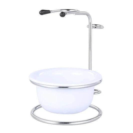 Men's Shaving Kit – Stainless Stand, Brush & Bowl Set Shaving Stand Kit Peaceful Pleasures Health and Wellness WHITE