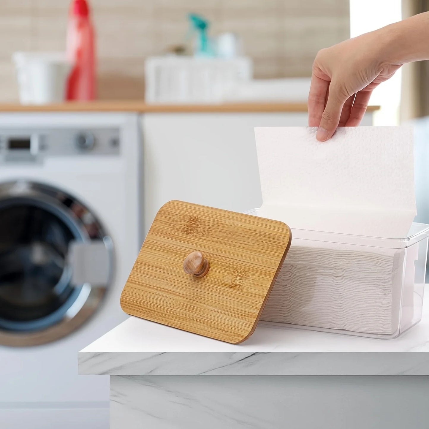 Acrylic Dryer Sheet Holder & Laundry Room Organizer Jar with Lid