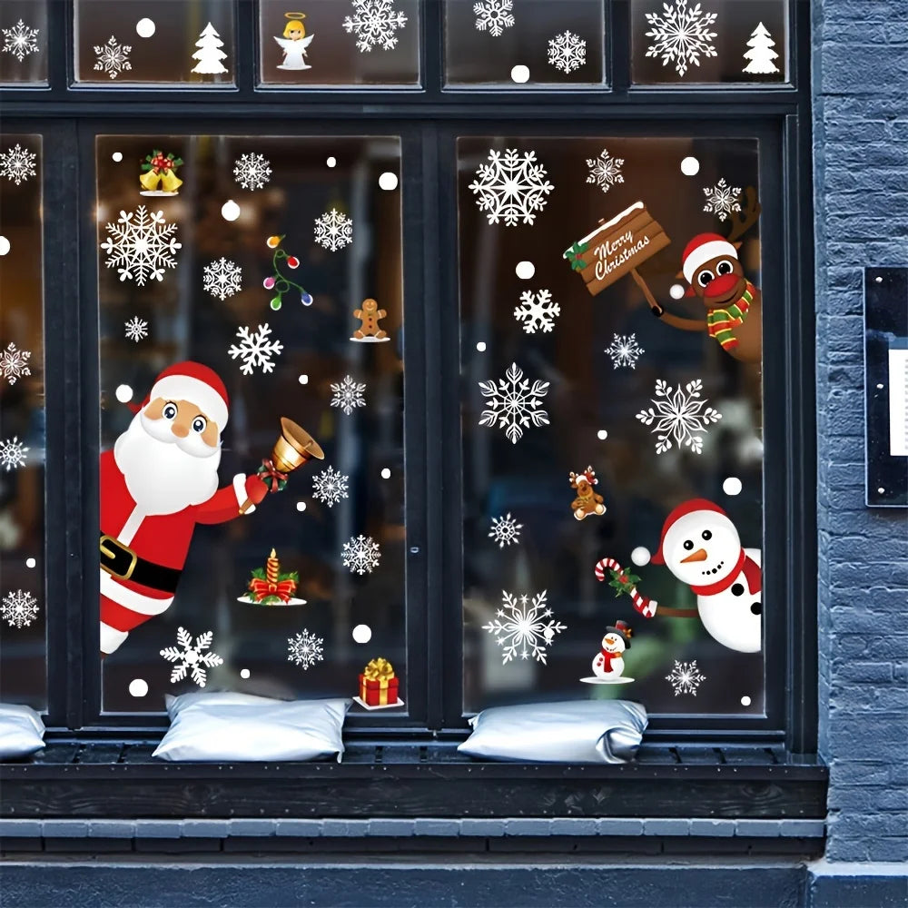 Year Windows Stickers Cartoon Snowman Fairy Snowflake Santa Claus