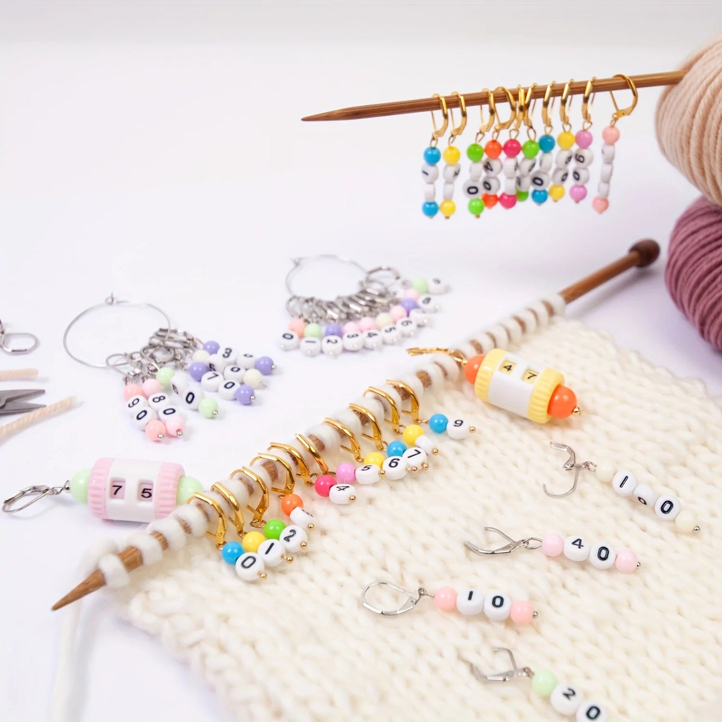 20 Pcs Number 0-100 Acrylic Beads Stitch Markers, Round Number Bead Crochet Knitting Stitch Marker Peaceful Pleasures Health and Wellness