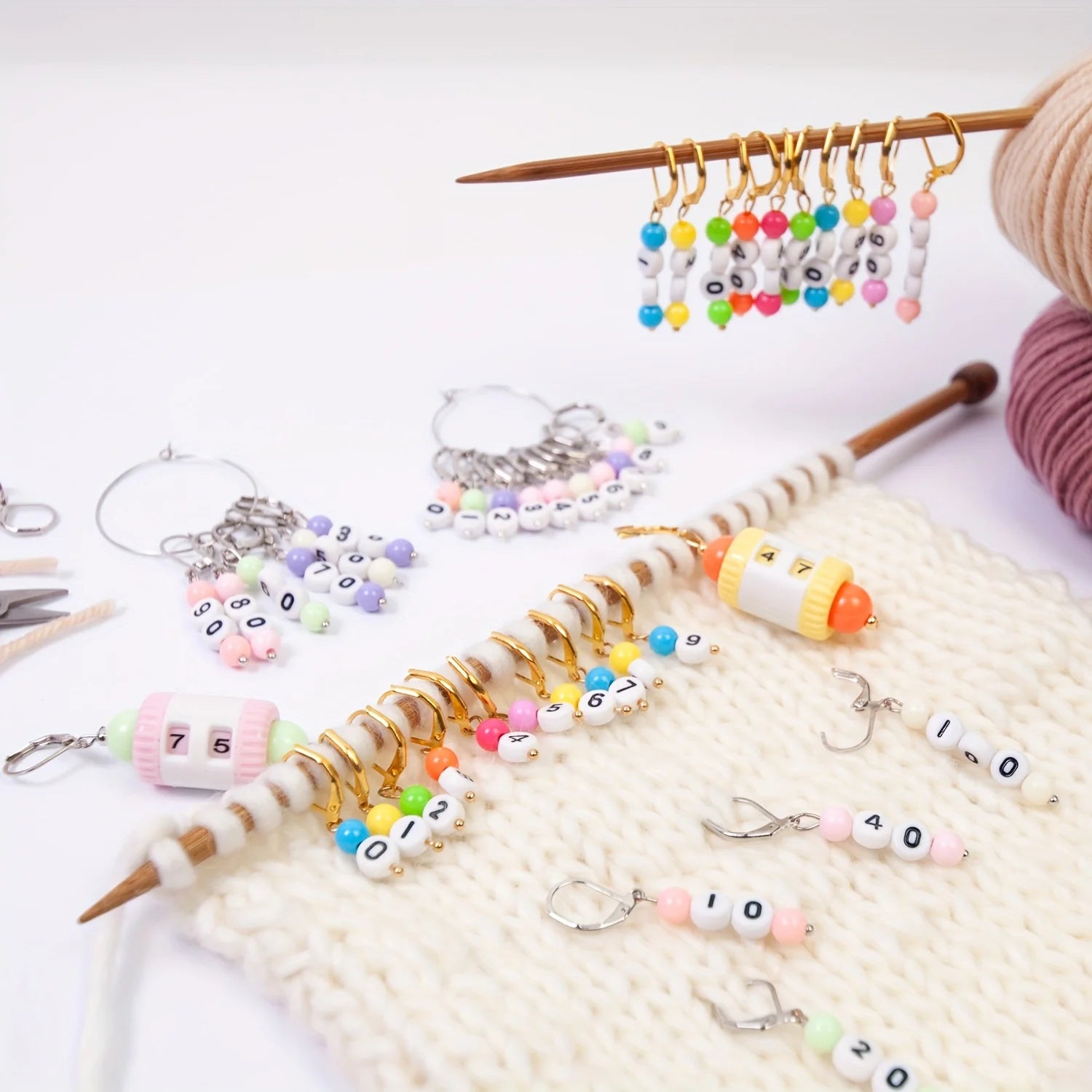 20 Pcs Number 0-100 Acrylic Beads Stitch Markers, Round Number Bead Crochet Knitting Stitch Marker Peaceful Pleasures Health and Wellness