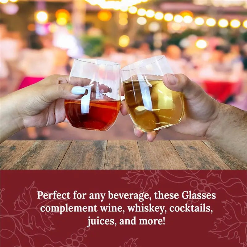 20-Pack Stemless Disposable Plastic Wine Glasses – Crystal Clear