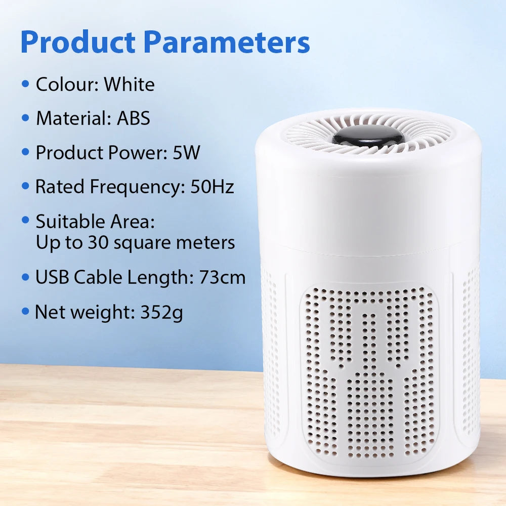 Mini Desktop Air Purifier Negative Ion HEPA Filter Air Cleaner with Fragrance Tablet Home Car Purifiers Air Eliminates Odors Pet Peaceful Pleasures Health and Wellness WHITE