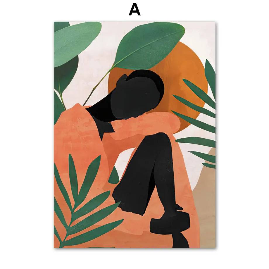 Abstract African Woman Floral Canvas Wall Art | Nordic Print Canvas Wall Art Print Peaceful Pleasures Health and Wellness A 50x70cm Unframed