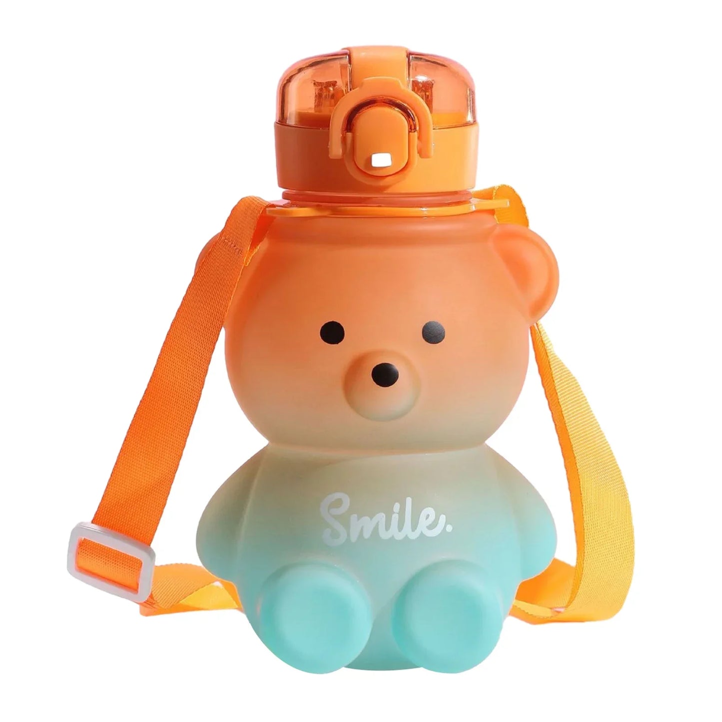 800ml Cute Straw Water Bottle with Rope Portable Bear Gradient Water Cup Large-Capacity Leak-Proof Drinking Mug for Kids Girls Peaceful Pleasures Health and Wellness Orange 800ml
