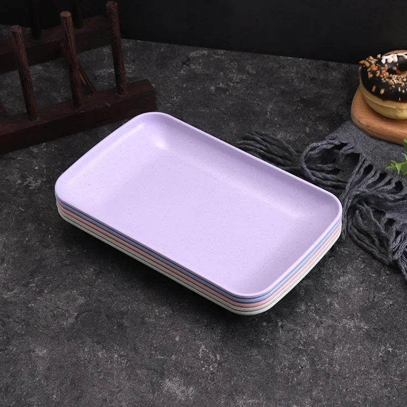 5-Piece Eco-Friendly Wheat Straw Rectangular Plates – Microwave Safe Serving Dishes for Sushi, Dessert & Snacks