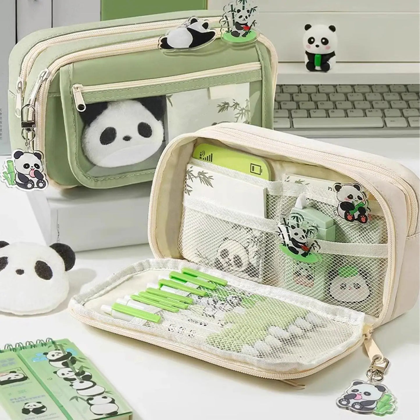 Cute Panda Pencil Case Large Capacity Animal Zipper Pouch for Pens Pencils, Panda Themed Stationery Organizer Peaceful Pleasures Health and Wellness