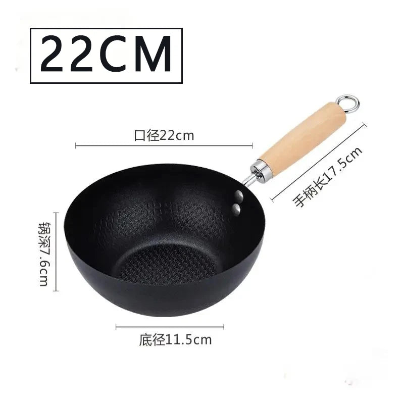 26cm Traditional Cast Iron Flat-Bottom Wok & Fry Pan – Gas & Induction Compatible, No Lid