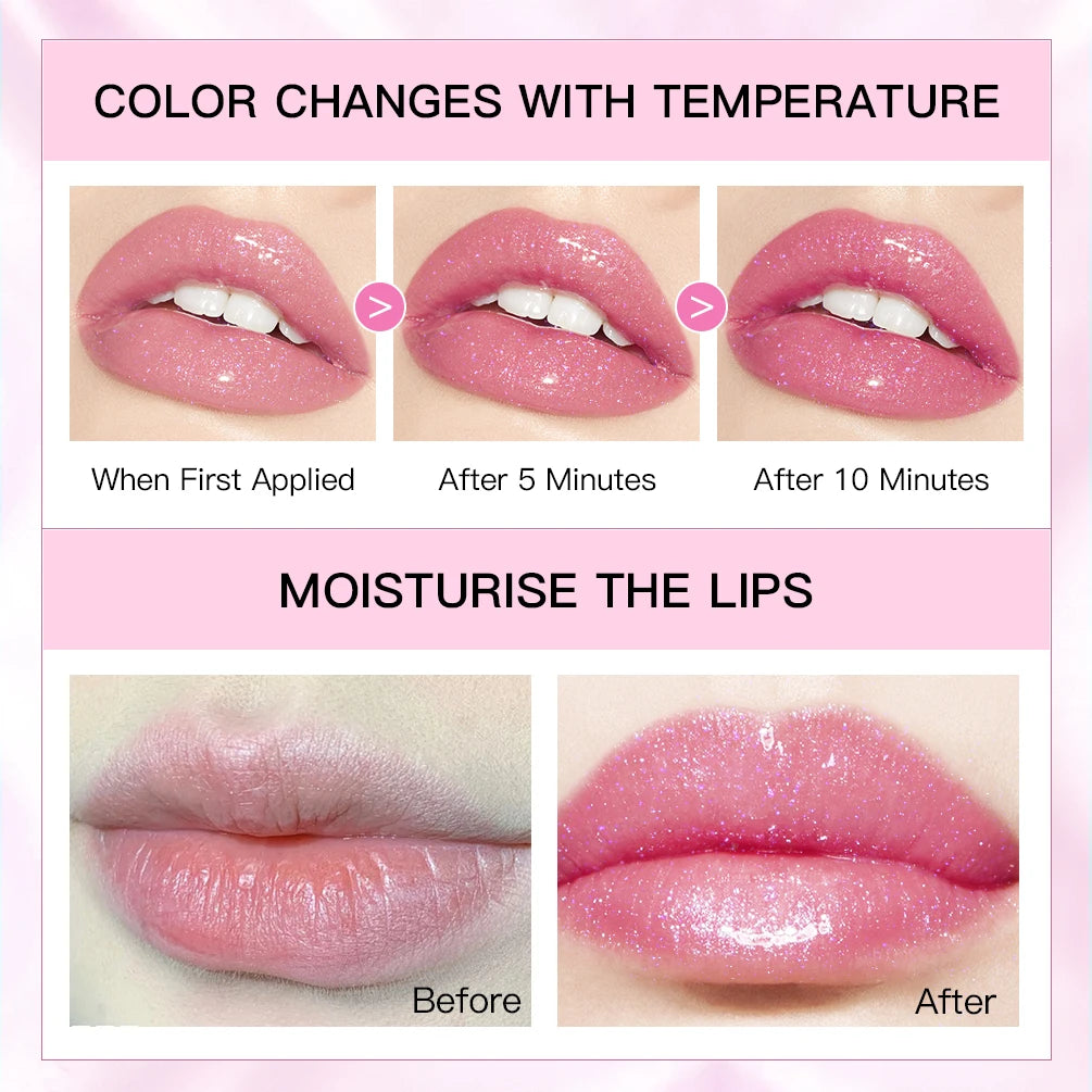 QIBEST Glitter Pearlescent Diamond Lipstick Transparent Color Change Lipstick Moisturize Lip Balm Lip Care Sexy Lip Tint Makeup Peaceful Pleasures Health and Wellness