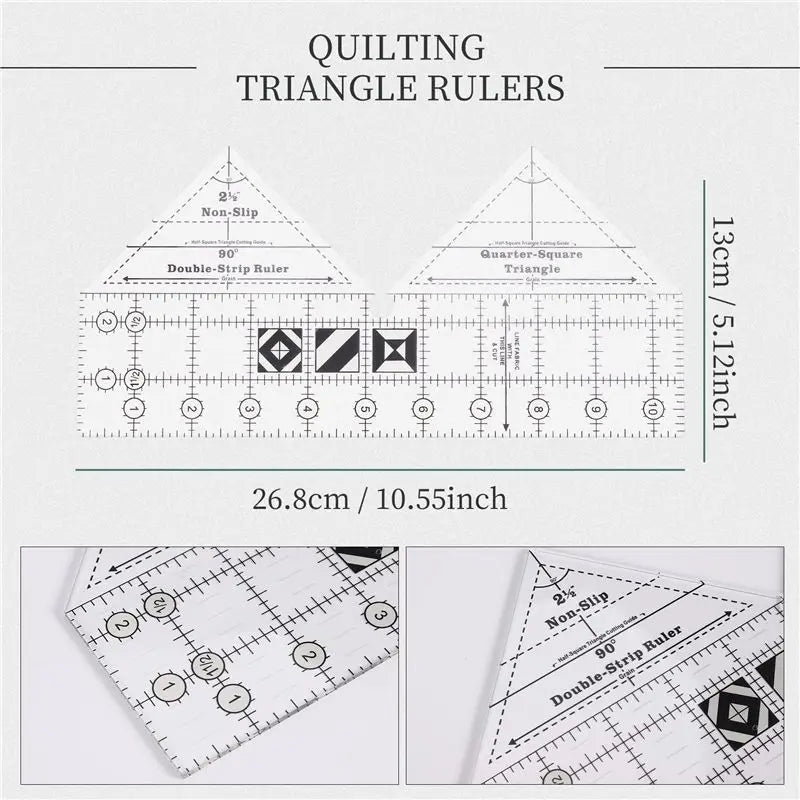 A36T-90 Degree Double Strip Quilt Ruler, 10 Inch Acrylic Quilting Triangle Rulers, Non-Slip Quilting Rulers And Templates Peaceful Pleasures Health and Wellness