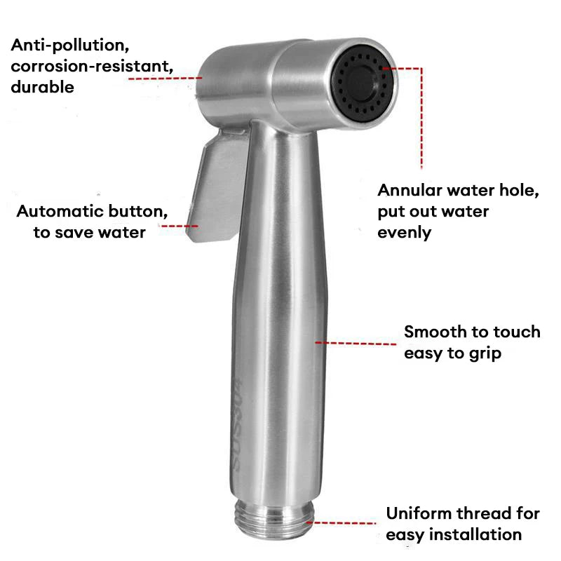 Baokemo Stainless Steel Portable Bathroom Outdoor Cleaning Booster Flushing Device Bathroom Seat Toilet Spray Gun shower set Peaceful Pleasures Health and Wellness