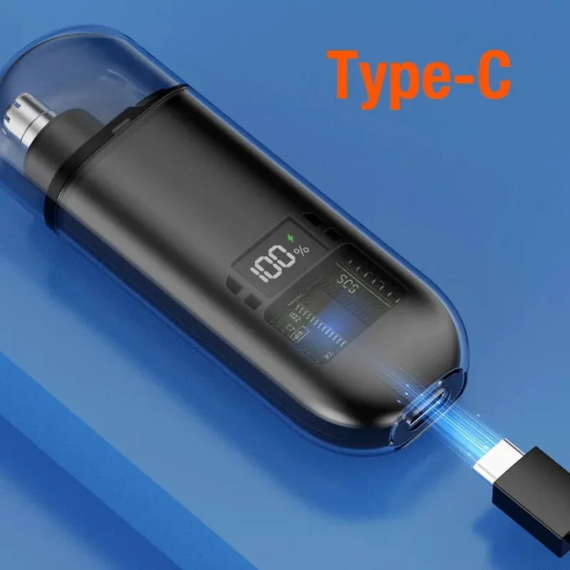 Portable Mini LED Display Nasal Hair Trimmer with Type-C Charging Versatile Compact Personal Grooming Tool Peaceful Pleasures Health and Wellness