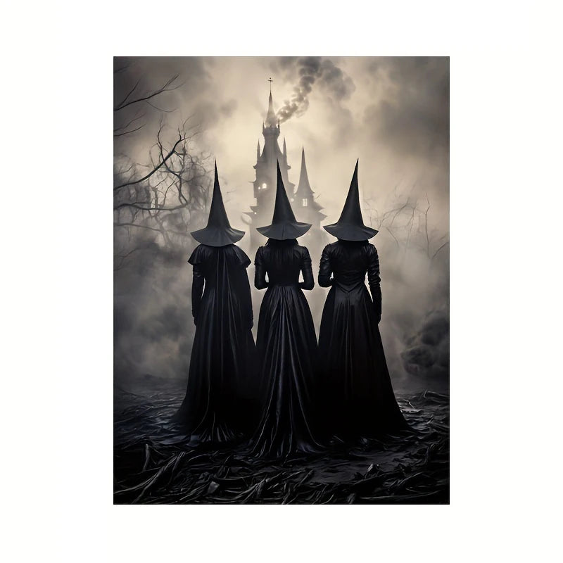 Classic Retro Aesthetics Wall Art Halloween Goth Ghost Witch and Crow Pumpkin HD Oil on Canvas Poster Home Bedroom Decor Gift Peaceful Pleasures Health and Wellness ZLH5185 20x30cm No Frame