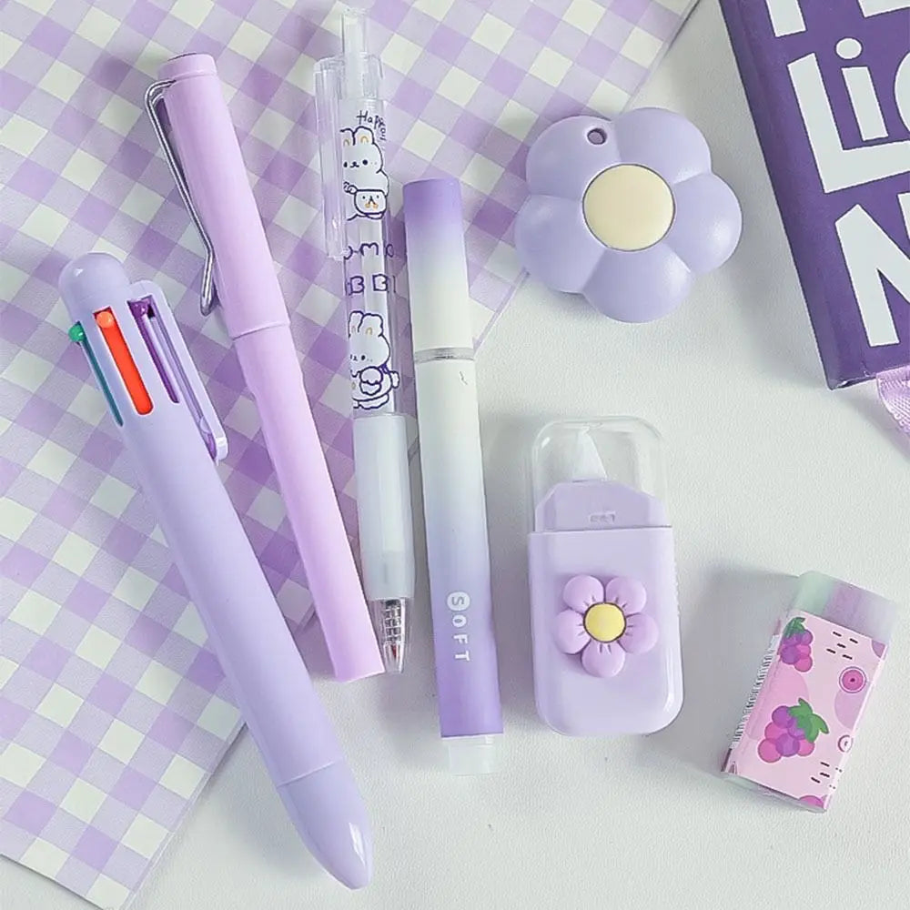 6Pcs/Set Cartoon School Stationery Set 6 Color Pens Large Capacity Student Tools Gift Kit Book Marker Pen Cartoon Stationery Set Peaceful Pleasures Health and Wellness