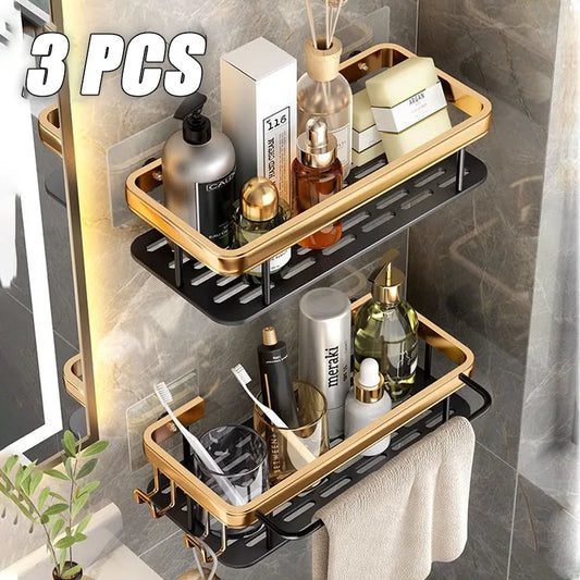 Drill-Free Aluminum Corner Shower Shelf | 1–3 Piece Set Corner Bathroom Shelf Oasis Select