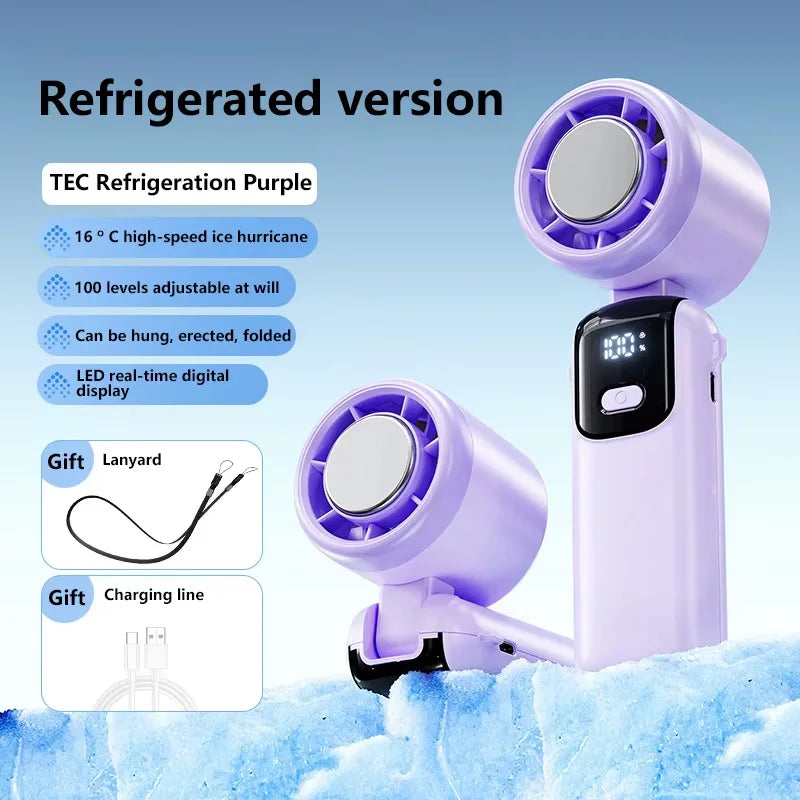 Lenovo Refrigeration Handheld Electric Fan High-speed Violent Turbo Fan Folding Neck Hanging Ice Pack Small Fan Office Outdoor Peaceful Pleasures Health and Wellness Purple Ice Cold