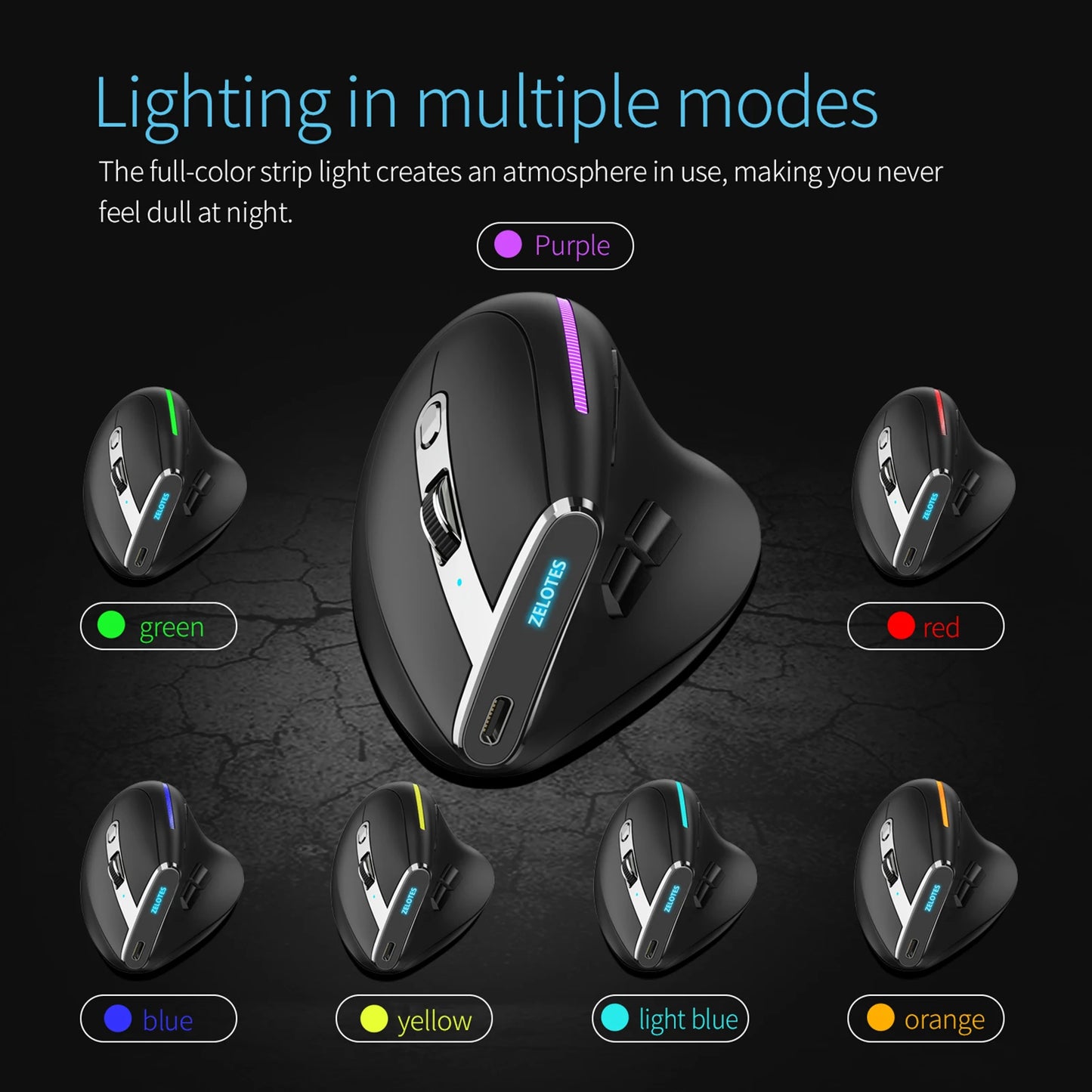 ZELOTES F-36 Vertical Wireless Mouse | 2.4G Bluetooth, 8-Key RGB