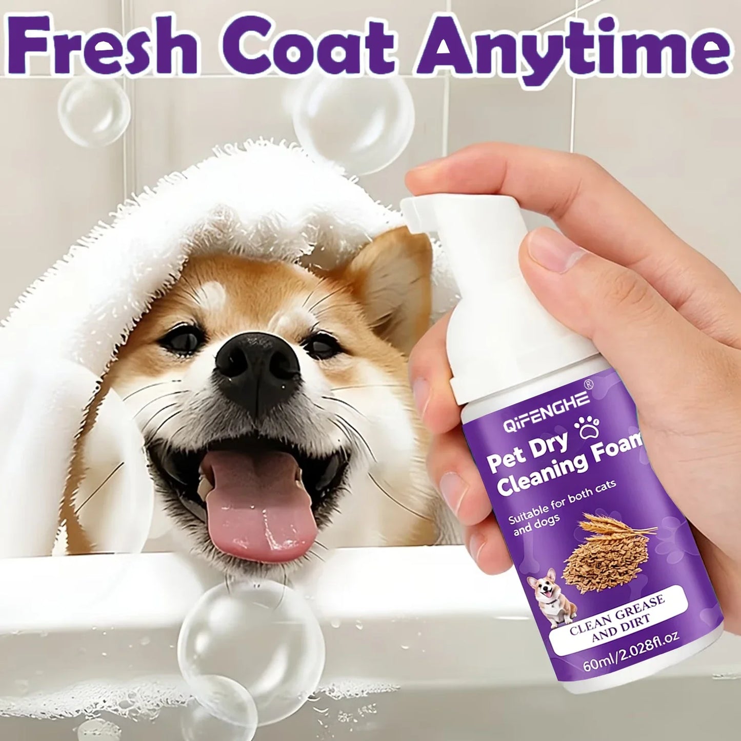 Waterless Dry Foam Shampoo for Dogs & Cats – No Rinse