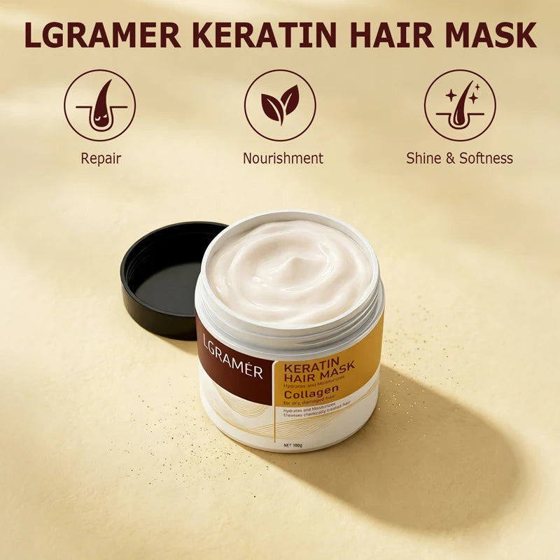 Collagen Keratin Hair Mask Soft Smooth Frizz Damaged Repair Revitalize Hair Care Dual Oil Control Moisturizer Conditioner Peaceful Pleasures Health and Wellness
