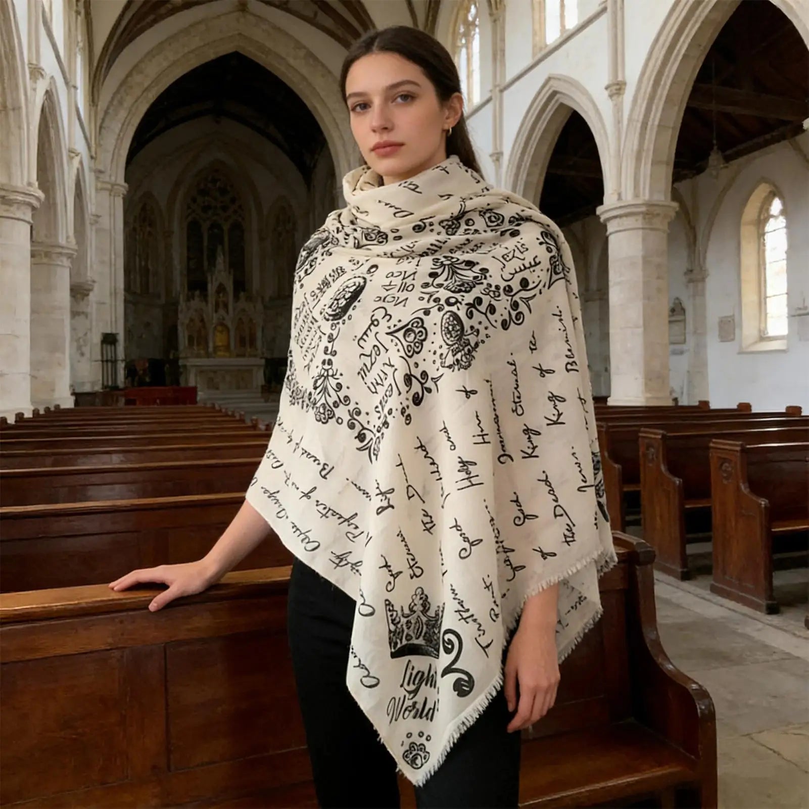 Christian Prayer Shawl Scarf | Cross & Names of Jesus | Women Prayer Shawl Scarf Peaceful Pleasures Health and Wellness